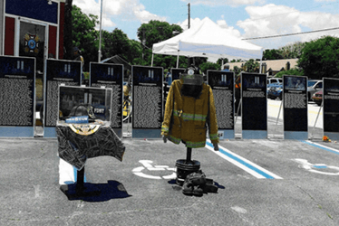 9-11 Memorial showing firefighter's gear